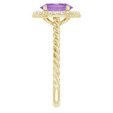 14K Gold Oval Natural Amethyst & Natural Diamond Halo-Style Rope Ring - Yellow Gold - view 4