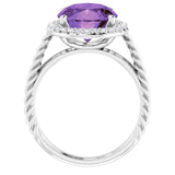 Platinum Oval Natural Amethyst & Natural Diamond Halo-Style Rope Ring - view 2
