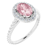 Platinum Oval Natural Pink Morganite & Natural Diamond Halo-Style Rope Ring
