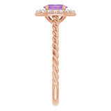 14K Gold Oval Natural Amethyst & Natural Diamond Halo-Style Rope Ring - Rose Gold - view 4