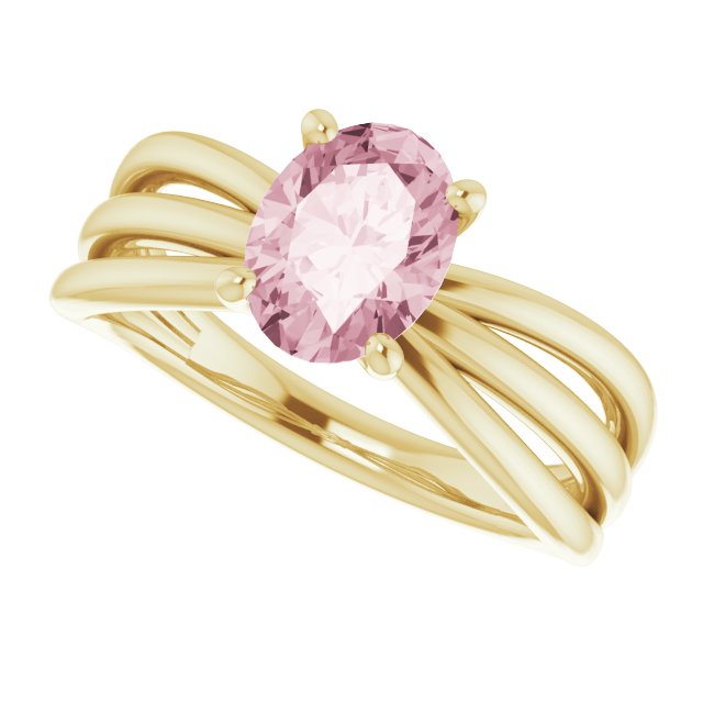 14K Gold Oval Natural Pink Morganite Solitaire Negative Space Ring - Yellow Gold - view 5