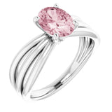 Platinum Oval Natural Pink Morganite Solitaire Negative Space Ring