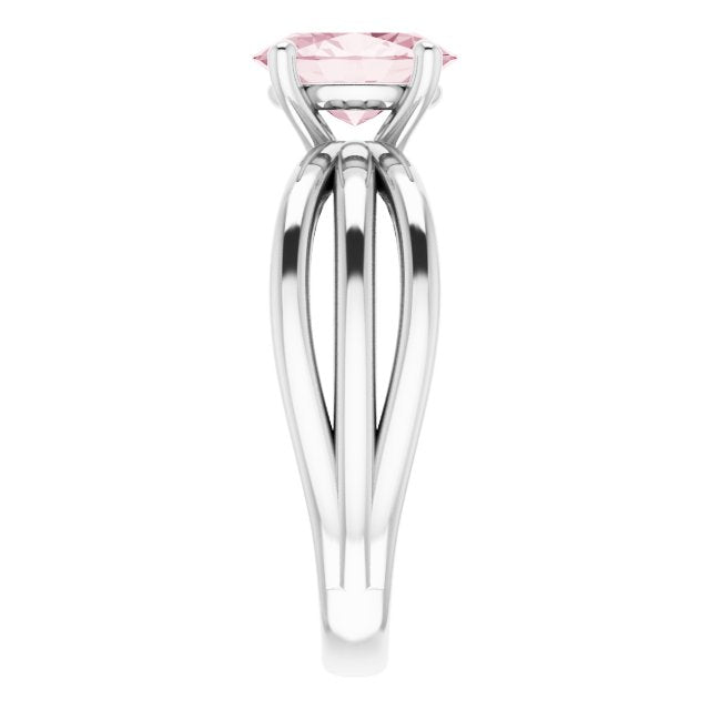 14K Gold Oval Natural Pink Morganite Solitaire Negative Space Ring - White Gold - view 4