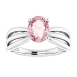14K Gold Oval Natural Pink Morganite Solitaire Negative Space Ring - White Gold - view 3