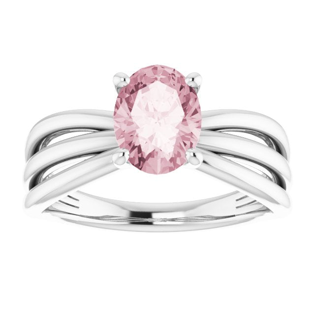Platinum Oval Natural Pink Morganite Solitaire Negative Space Ring - view 3
