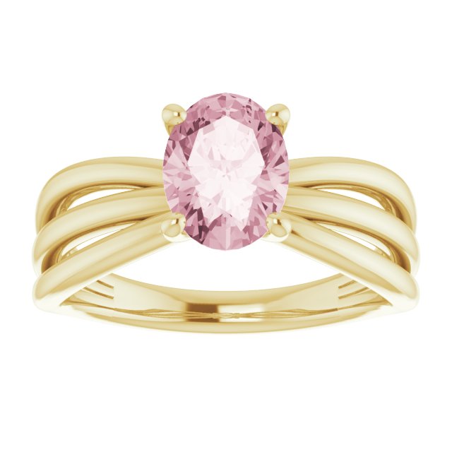 14K Gold Oval Natural Pink Morganite Solitaire Negative Space Ring - Yellow Gold - view 3