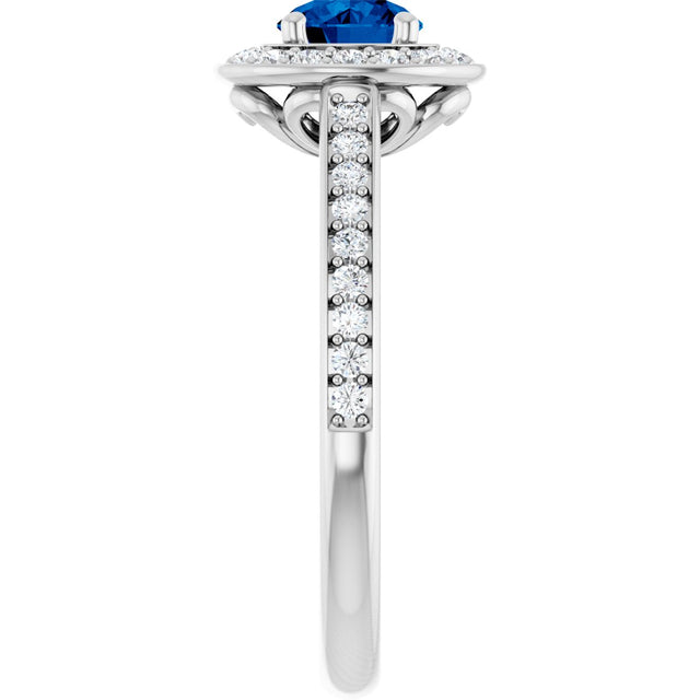 Platinum Round Lab-Grown Blue Sapphire & Natural Diamond Halo-Style Ring – 5mm Stones - view 4