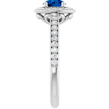 14K Gold Round Lab-Grown Blue Sapphire & Natural Diamond Halo-Style Ring – 5.2mm Stones - White Gold - view 4