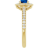 14K Gold Round Lab-Grown Blue Sapphire & Natural Diamond Halo-Style Ring – 5.2mm Stones - Yellow Gold - view 4