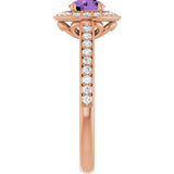 14K Gold Round Natural Amethyst & Natural Diamond Halo-Style Ring – 5mm Stones - Rose Gold - view 4