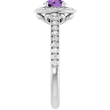 14K Gold Round Natural Amethyst & Natural Diamond Halo-Style Ring – 5mm Stones - White Gold - view 4