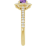 14K Gold Round Natural Amethyst & Natural Diamond Halo-Style Ring – 5mm Stones - Yellow Gold - view 4