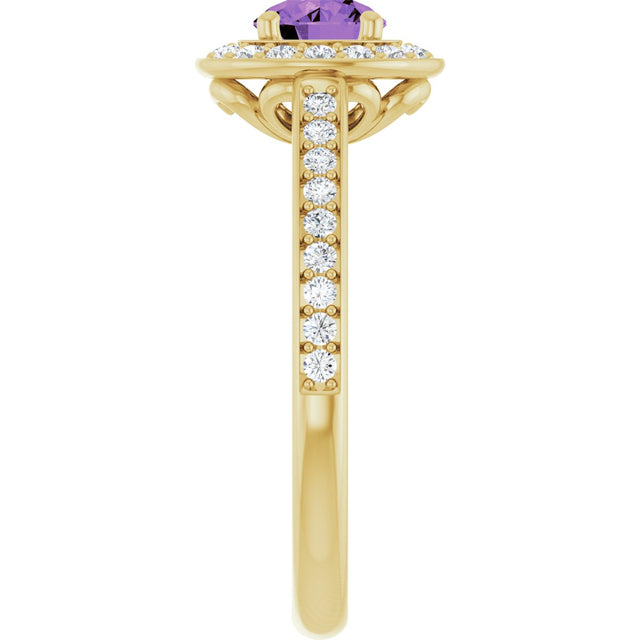 14K Gold Round Natural Amethyst & Natural Diamond Halo-Style Ring – 5mm Stones - Yellow Gold - view 4