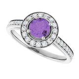 14K Gold Round Natural Amethyst & Natural Diamond Halo-Style Ring – 5mm Stones - White Gold - view 5