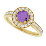 14K Gold Round Natural Amethyst & Natural Diamond Halo-Style Ring – 5mm Stones - Yellow Gold - view 5