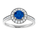 Platinum Round Lab-Grown Blue Sapphire & Natural Diamond Halo-Style Ring – 5mm Stones - view 3