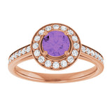 14K Gold Round Natural Amethyst & Natural Diamond Halo-Style Ring – 5mm Stones - Rose Gold - view 3