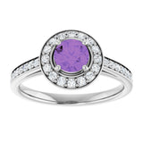 14K Gold Round Natural Amethyst & Natural Diamond Halo-Style Ring – 5mm Stones - White Gold - view 3
