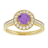 14K Gold Round Natural Amethyst & Natural Diamond Halo-Style Ring – 5mm Stones - Yellow Gold - view 3
