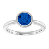 10K Gold Oval Lab-Grown Blue Sapphire Bezel-Set Solitaire Ring - White Gold - view 3