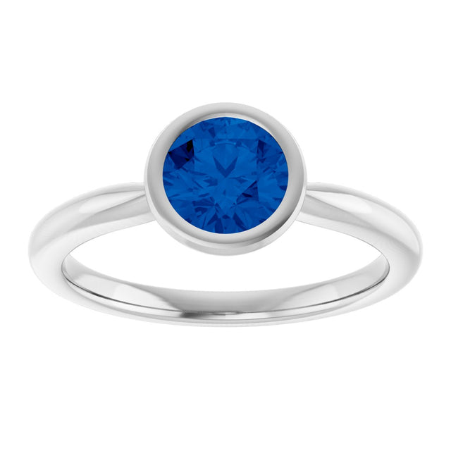 10K Gold Oval Lab-Grown Blue Sapphire Bezel-Set Solitaire Ring - White Gold - view 3