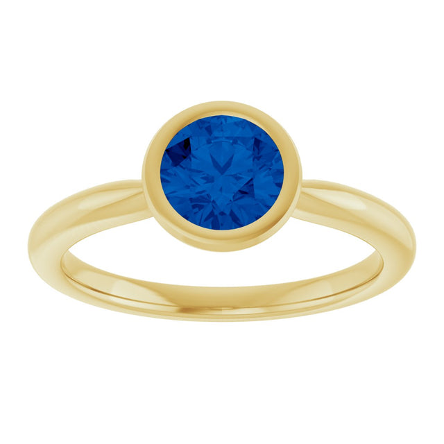 10K Gold Oval Lab-Grown Blue Sapphire Bezel-Set Solitaire Ring - Yellow Gold - view 3