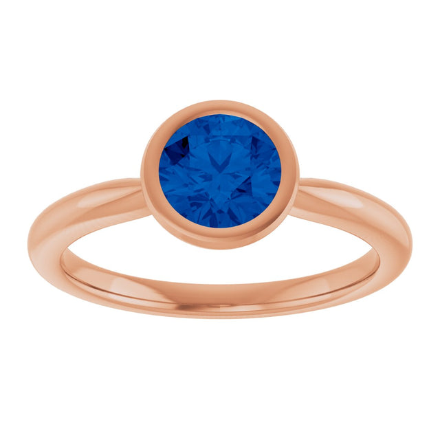 14K Gold Oval Lab-Grown Blue Sapphire Bezel-Set Solitaire Ring - Rose Gold - view 3