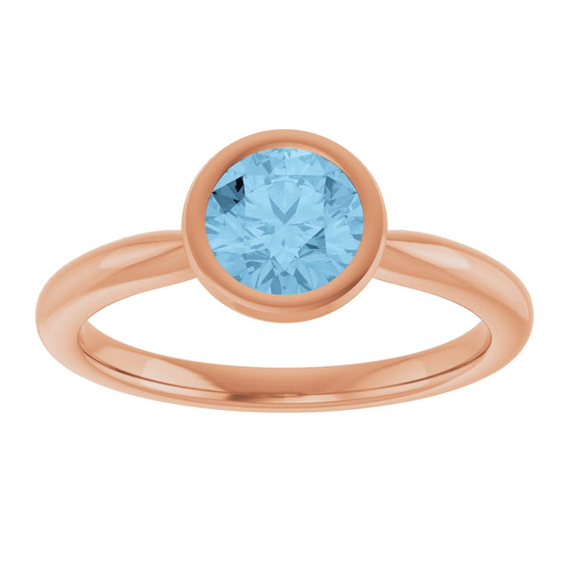 14K Gold Oval Natural Sky Blue Topaz Bezel-Set Solitaire Ring - Rose Gold - view 3
