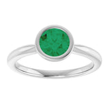 10K Gold Oval Lab-Grown Emerald Bezel-Set Solitaire Ring - White Gold - view 3