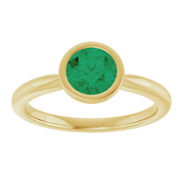 10K Gold Oval Lab-Grown Emerald Bezel-Set Solitaire Ring - Yellow Gold - view 3