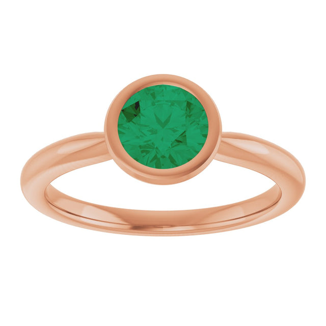 14K Gold Oval Lab-Grown Emerald Bezel-Set Solitaire Ring - Rose Gold - view 3