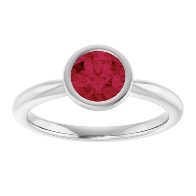 10K Gold Oval Lab-Grown Ruby Bezel-Set Solitaire Ring - White Gold - view 3