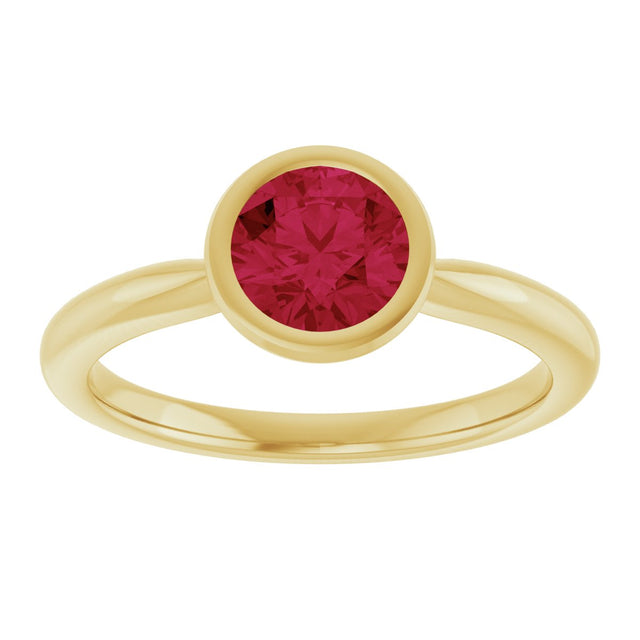 10K Gold Oval Lab-Grown Ruby Bezel-Set Solitaire Ring - Yellow Gold - view 3