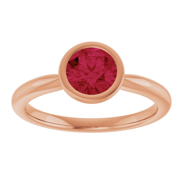 14K Gold Oval Lab-Grown Ruby Bezel-Set Solitaire Ring - Rose Gold - view 3