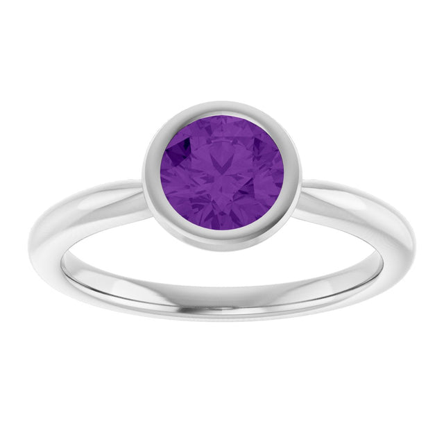 10K Gold Oval Natural Amethyst Bezel-Set Solitaire Ring - White Gold - view 3