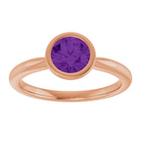 14K Gold Oval Natural Amethyst Bezel-Set Solitaire Ring - Rose Gold - view 3