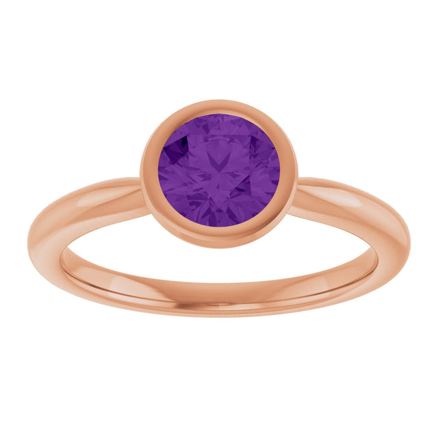 14K Gold Oval Natural Amethyst Bezel-Set Solitaire Ring - Rose Gold - view 3