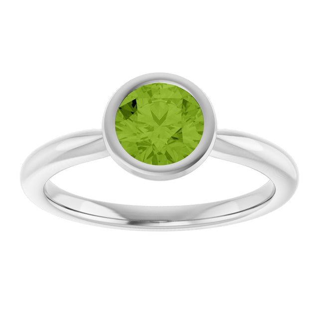 10K Gold Oval Natural Peridot Bezel-Set Solitaire Ring - White Gold - view 3