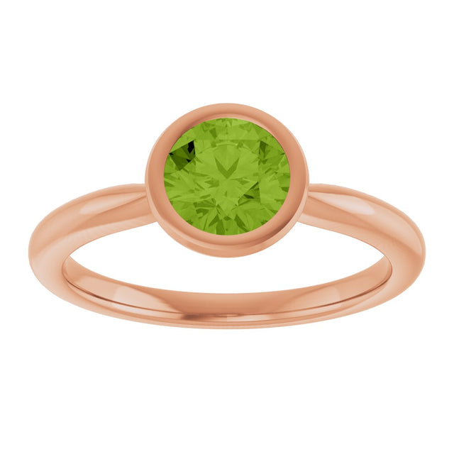 14K Gold Oval Natural Peridot Bezel-Set Solitaire Ring - Rose Gold - view 3