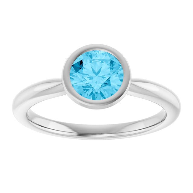 10K Gold Oval Natural Aquamarine Bezel-Set Solitaire Ring - White Gold - view 3