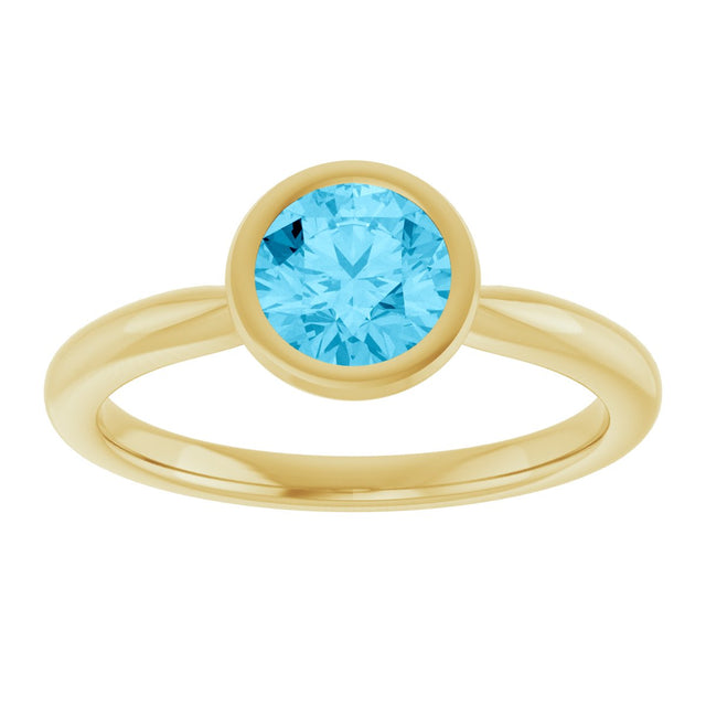 10K Gold Oval Natural Aquamarine Bezel-Set Solitaire Ring - Yellow Gold - view 3