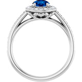 14K Gold Round Lab-Grown Blue Sapphire & Natural Diamond Halo-Style Ring – 5.2mm Stones - White Gold - view 2
