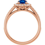 14K Gold Round Lab-Grown Blue Sapphire & Natural Diamond Halo-Style Ring – 5.2mm Stones - Rose Gold - view 2