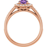 14K Gold Round Natural Amethyst & Natural Diamond Halo-Style Ring – 5mm Stones - Rose Gold - view 2