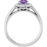 Platinum Round Natural Amethyst & Natural Diamond Halo-Style Ring - view 2