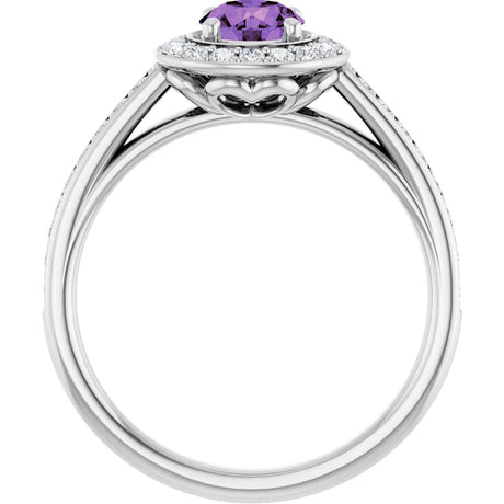 Platinum Round Natural Amethyst & Natural Diamond Halo-Style Ring - view 2