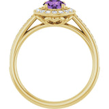 14K Gold Round Natural Amethyst & Natural Diamond Halo-Style Ring – 5mm Stones - Yellow Gold - view 2