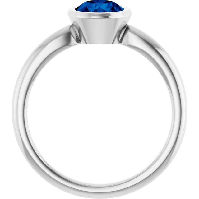 10K Gold Oval Lab-Grown Blue Sapphire Bezel-Set Solitaire Ring - White Gold - view 2