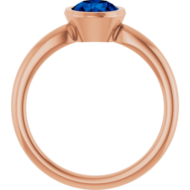 14K Gold Oval Lab-Grown Blue Sapphire Bezel-Set Solitaire Ring - Rose Gold - view 2