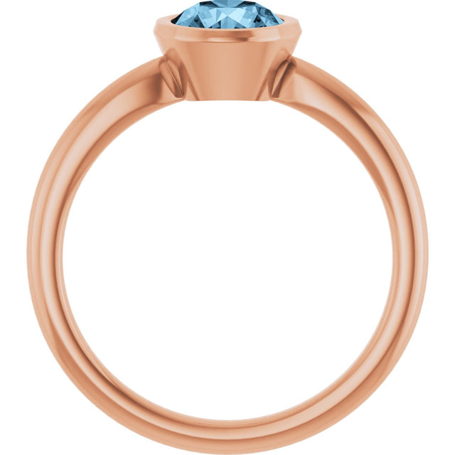 14K Gold Oval Natural Sky Blue Topaz Bezel-Set Solitaire Ring - Rose Gold - view 2